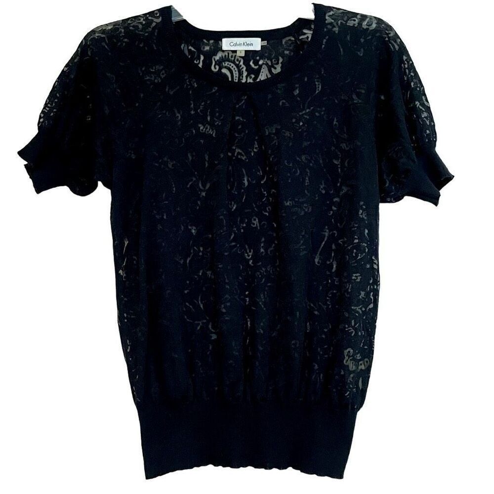 Calvin Klein Lace Short Puff Sleeve Top Small